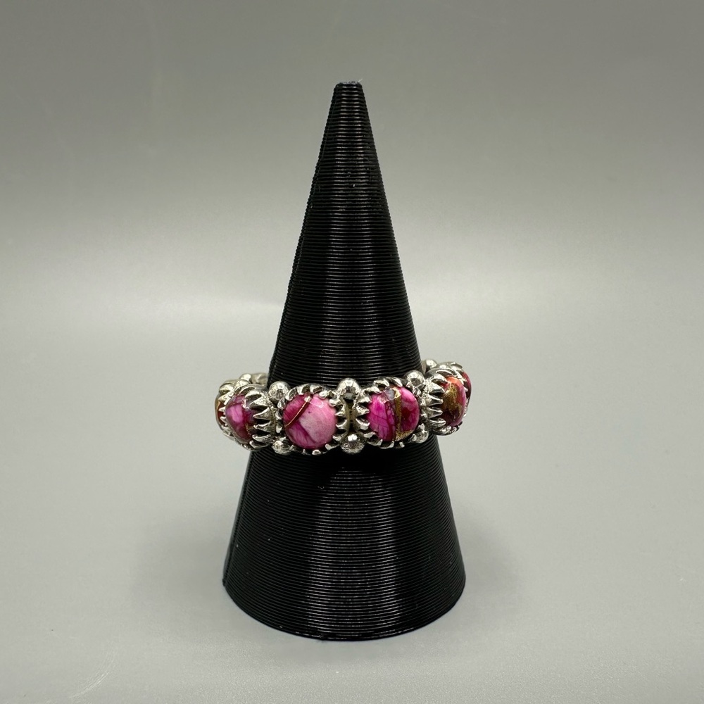 Pink Dahlia Turquoise Eternity Sterling Silver 925 Handmade Band Ring